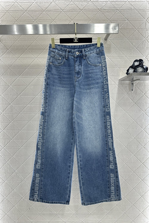 Alexander Wang Custom YB Denim High-waist Straight Pants with Rhinestones