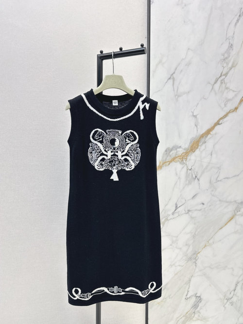 Hermes Embroidered Sleeveless Dress, Elegant for All Occasions