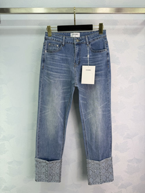 Chanel High-waisted Studded Straight-leg Jeans for Breathability