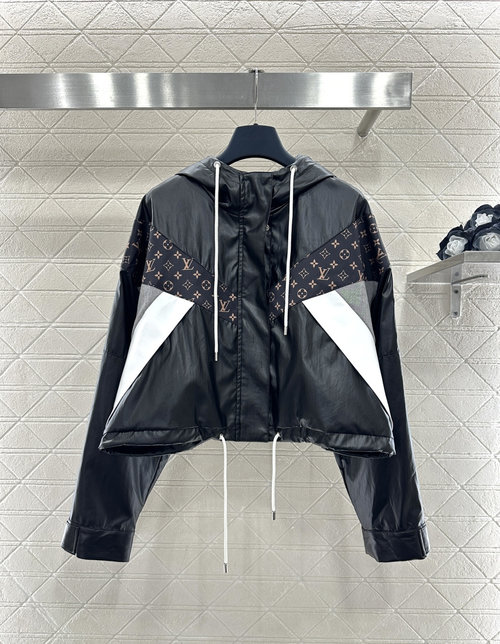 Louis Vuitton Trendy Hooded Zip-Up Coat with Contrast Splicing