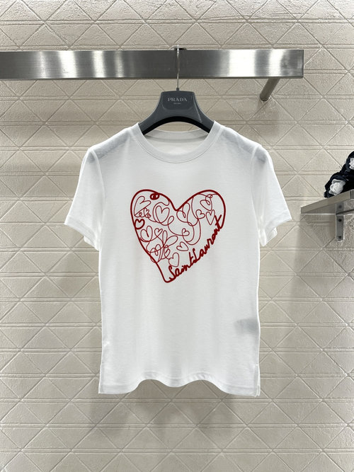 Yves Saint Laurent Cotton T-Shirt with Romantic Heart Graffiti and Brand Embellishments