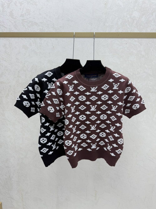 Louis Vuitton Packaged Collision-color Flower-print Letter Round-neck Knit