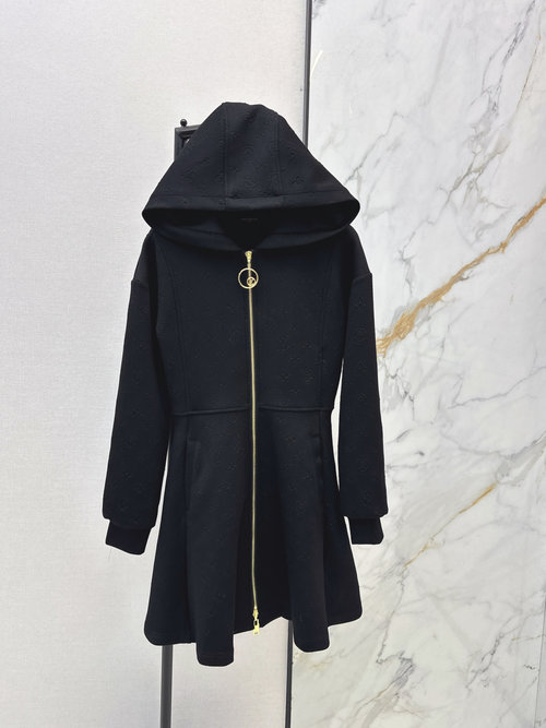 Louis Vuitton Embossed Hooded Zip Sweatshirt Dress with Charm