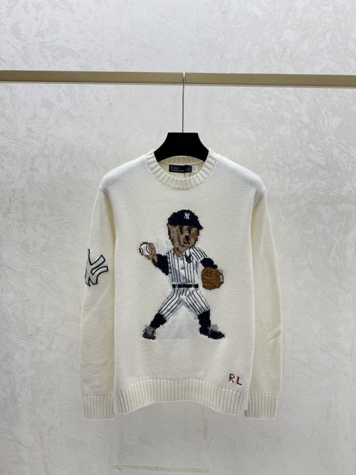 Polo Ralph Lauren Color-Blocked White Round-Neck Knit Long-Sleeve Top