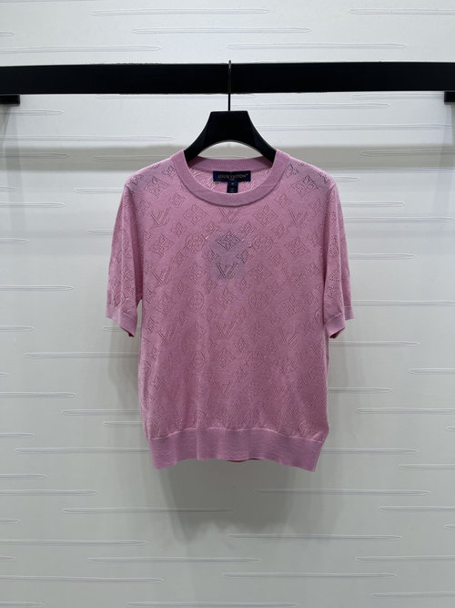 Louis Vuitton Jacquard Hollow Logo Short Sleeve Knit Sweater