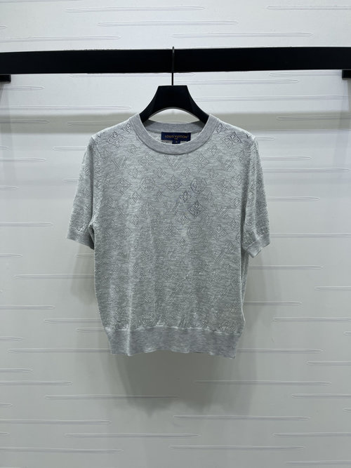 Louis Vuitton Jacquard Hollow Logo Short Sleeve Knit Sweater