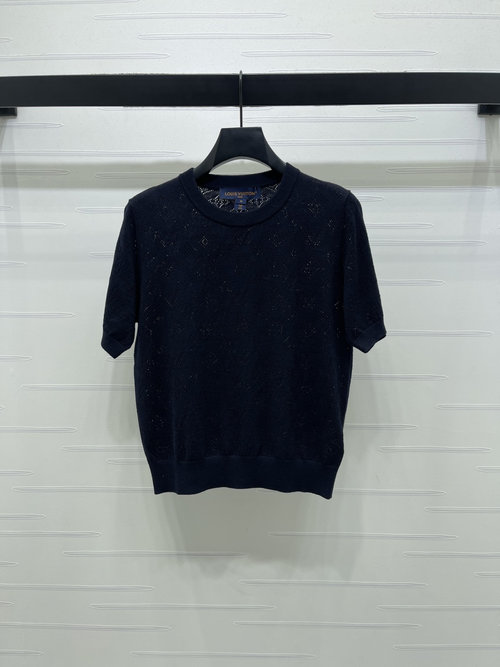 Louis Vuitton Jacquard Hollow Logo Short Sleeve Knit Sweater