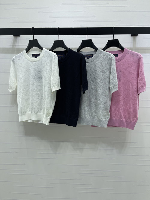 Louis Vuitton Jacquard Hollow Logo Short Sleeve Knit Sweater