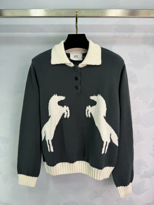 Ami Polo Collar Knitted Sweater, Festive Vibe