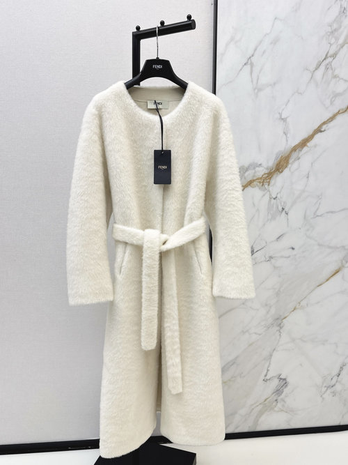 Fendi Fox Fur Collar Long Coat, Soft and Stylish