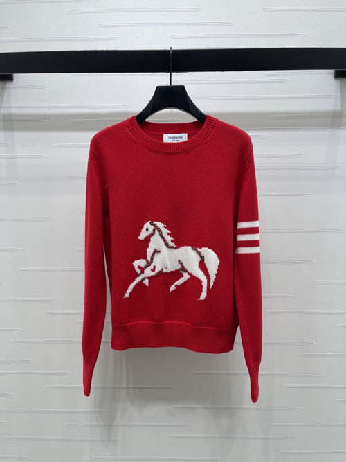 Thom Browne High-quality Horse Jacquard Color-blocked Long-sleeve Knit