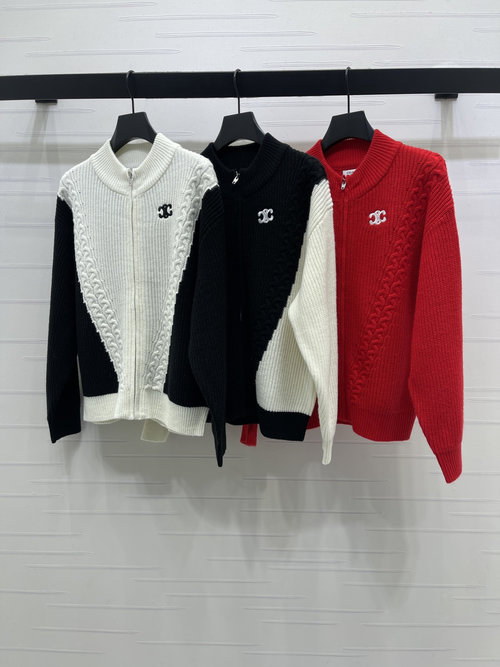 Celine New Arrival: Stand-collar Logo Knit Cardigan, Lazy Style