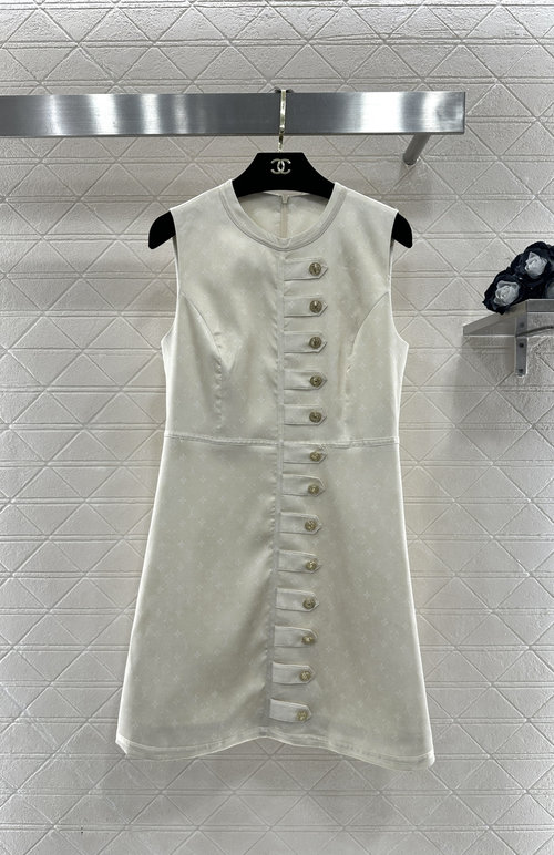 Louis Vuitton Printed Button-Down Sleeveless Dress in Ivory and Blue