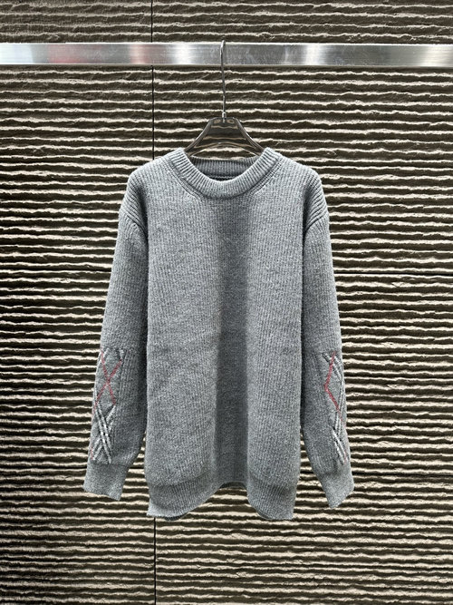 Burberry Sleeve Classic Jacquard Pullover Sweater with Real Photos