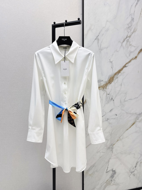 Celine Exquisite Silk Shirt Dress with Unique Design