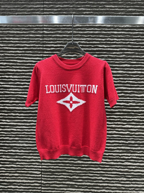 Louis Vuitton Jacquard Letter Round Neck Short Sleeve Top with Real Photos