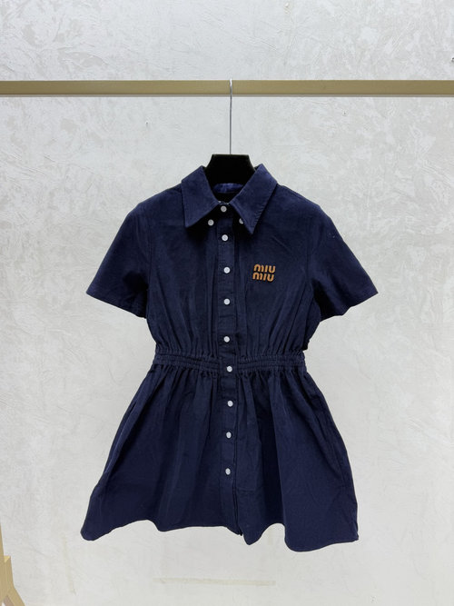 Miu Miu Sapphire Blue Solid Color Crew Neck Knit Dress