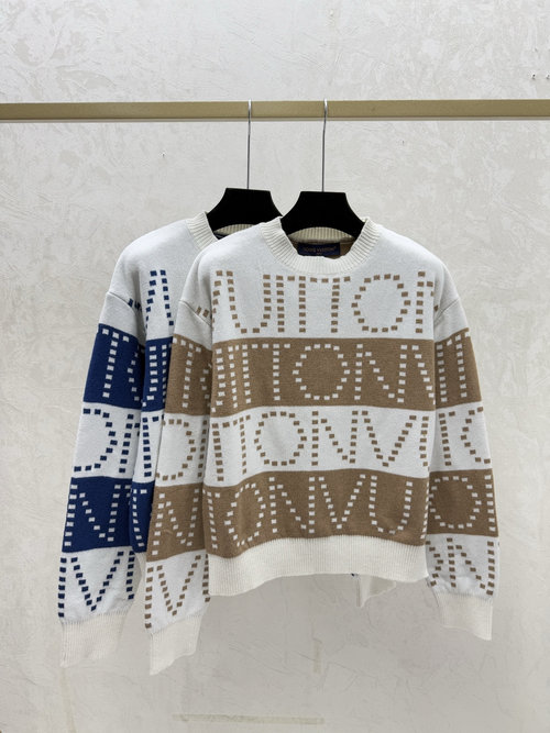 Louis Vuitton Khaki & Sapphire Long Sleeve Knit Top with Letters