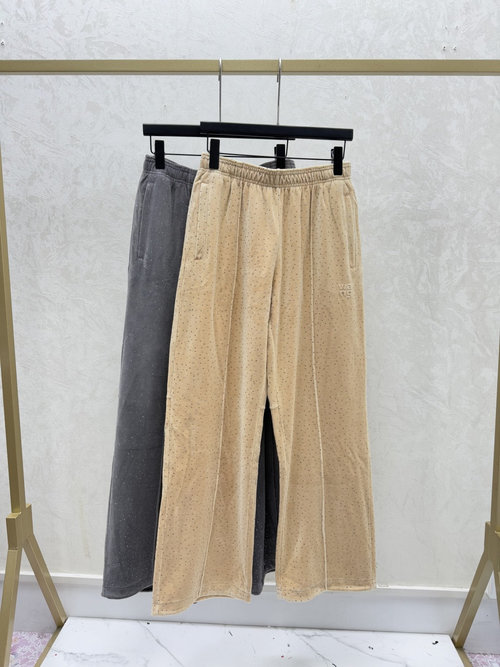 Alexander Wang Solid Color Studded Knitted Trousers in Khaki, Gray