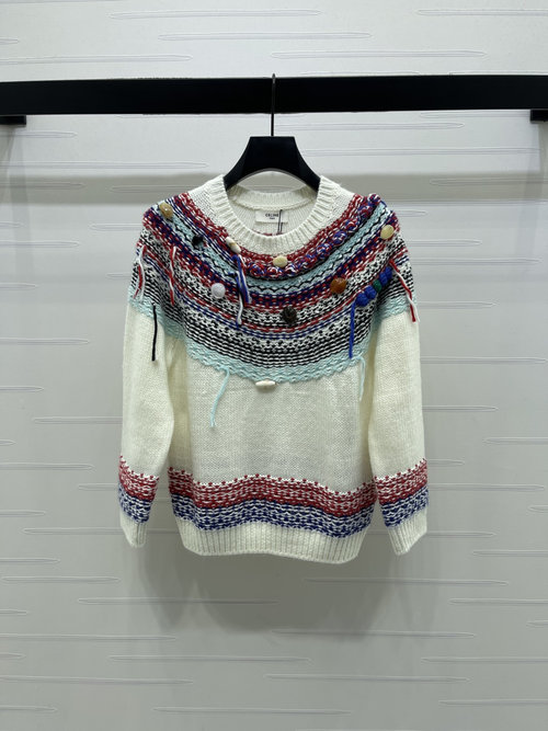 Celine Retro Fair Isle Jacquard Sweater, Spring Collection