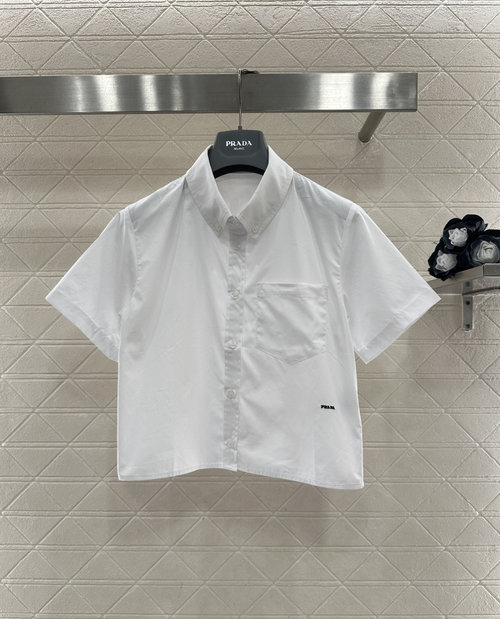 Prada Staple Cotton Short-sleeve Shirt with Logo, Casual yet Elegant