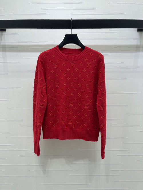 Louis Vuitton Embroidered Round Neck Knit Long Sleeve Top, Luxury Style