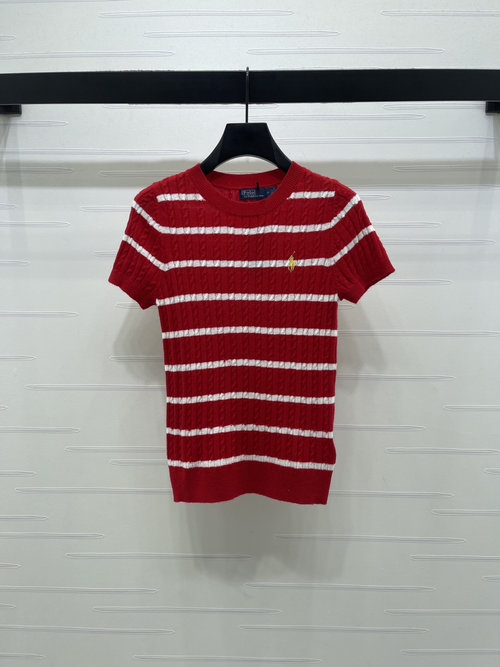 Polo Ralph Lauren Round Neck Knit Short Sleeve with Stripes, American Casual