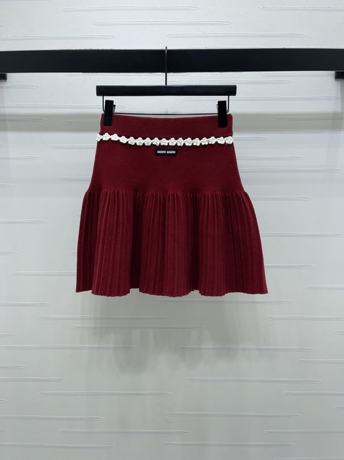 Miu Miu High-quality Knitted Pleated Skirt with Floral Design