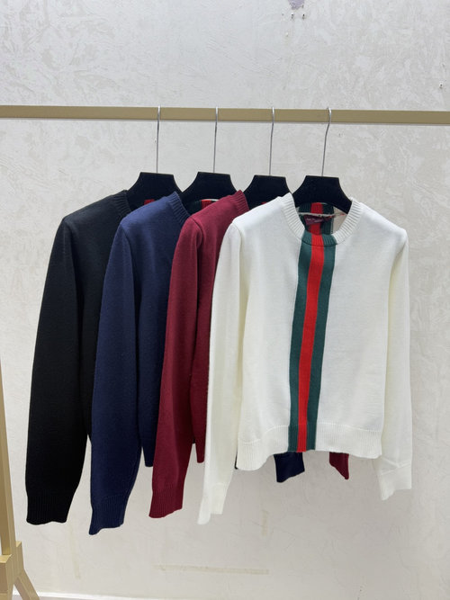 Gucci Contrast Color Stripe Round Neck Knit Top in Multiple Colors