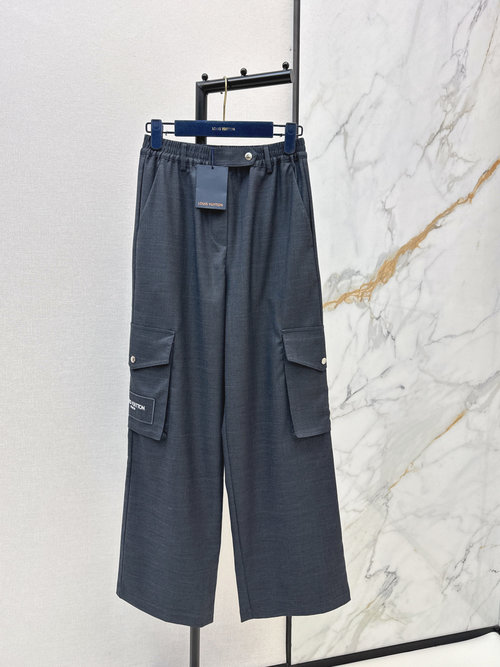 Louis Vuitton Workwear High-Waist Wide-Leg Straight Pants with Pocket