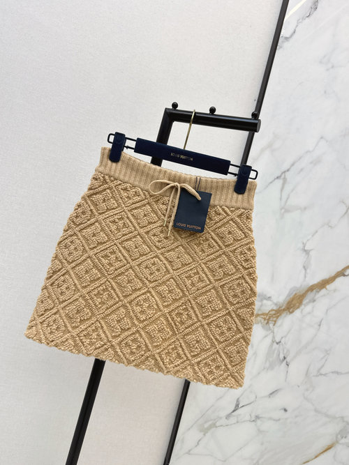 Louis Vuitton Relief Pattern Elastic - waist Skirt with Gold Buckle