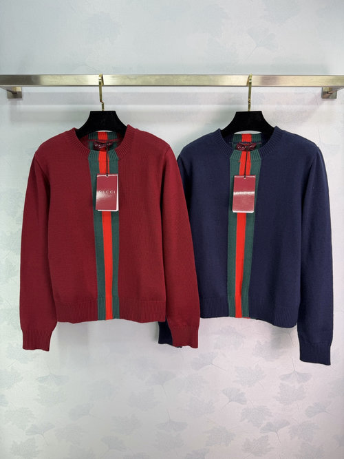 Gucci Crew Neck Striped Pullover Sweater with Ribbon
