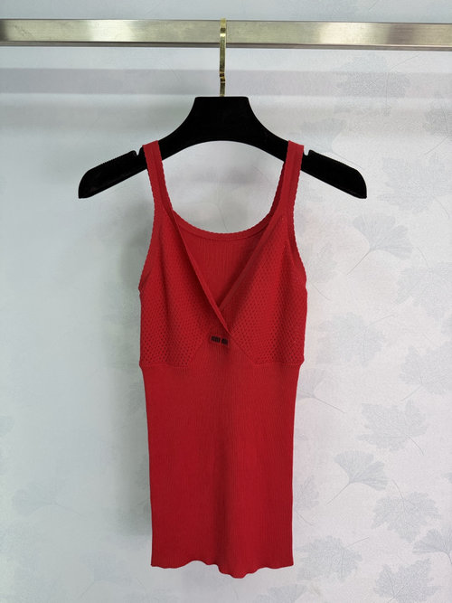 Miu Miu New Year Red V-Neck Sleeveless Camisole, Soft Knit