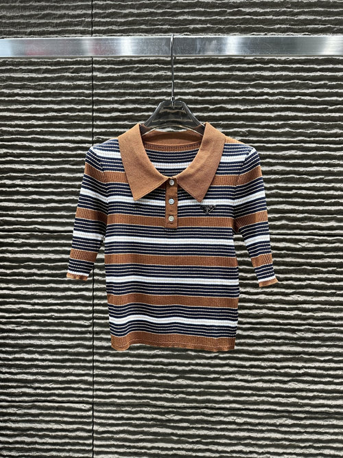 Prada New Arrival: Striped Collar Knit Short Sleeve from Collection