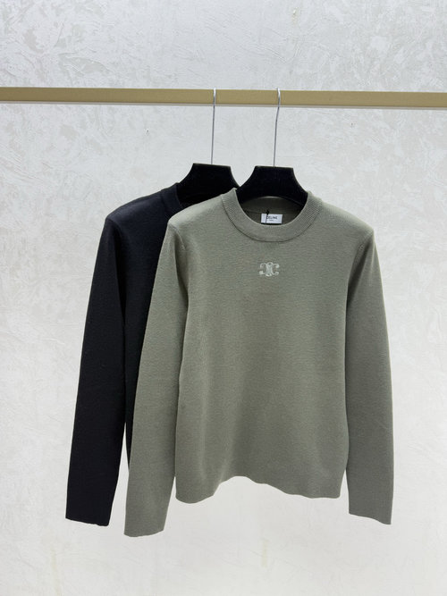 Celine Solid Color Round Neck Long-sleeved Knitted Top