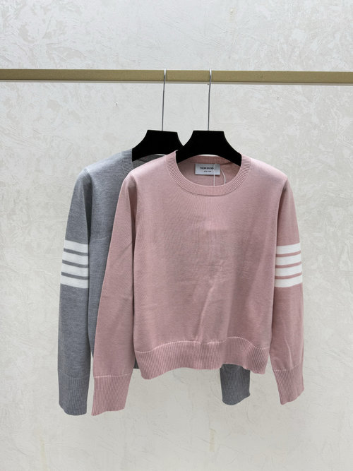 Thom Browne Color-blocked Pink and Grey Long-sleeved Knitted Top