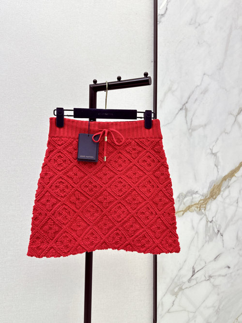Louis Vuitton Red Monogram Jacquard Cashmere High - Waist A - Line Skirt