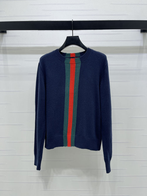 Gucci Color-Block Round Neck Knitted Long Sleeve Top