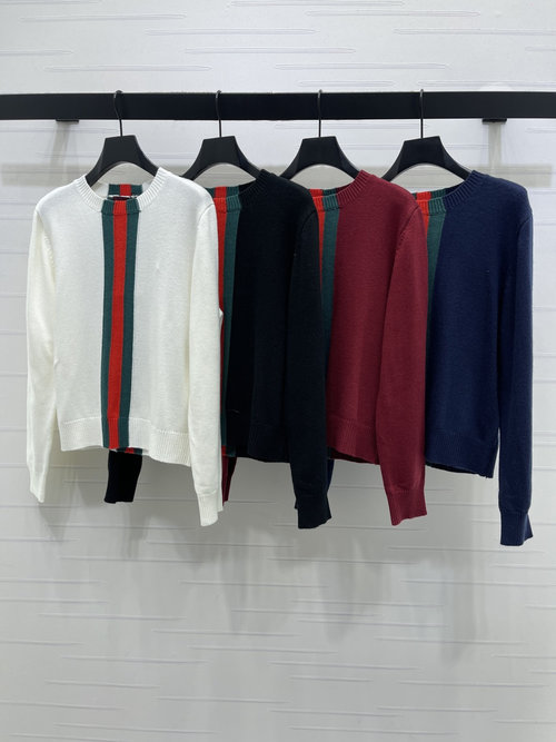 Gucci Luxury Color-Block Round Neck Knitted Long Sleeve Top