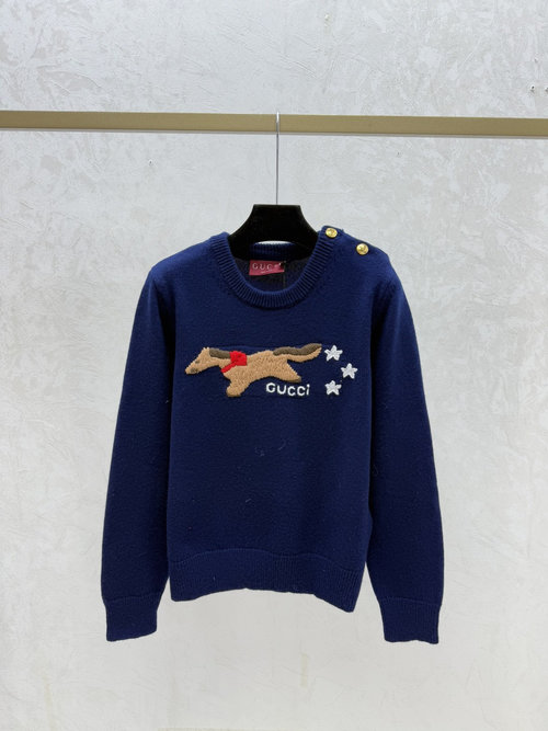 Gucci Color - Blocked Pony Round - Neck Long - Sleeve Knit in Royal Blue