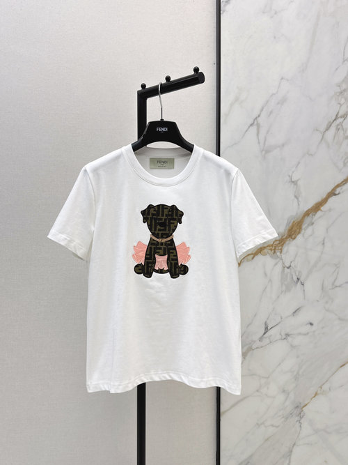 Fendi Heavy Patchwork Embroidery T-shirt with Luxury Feel