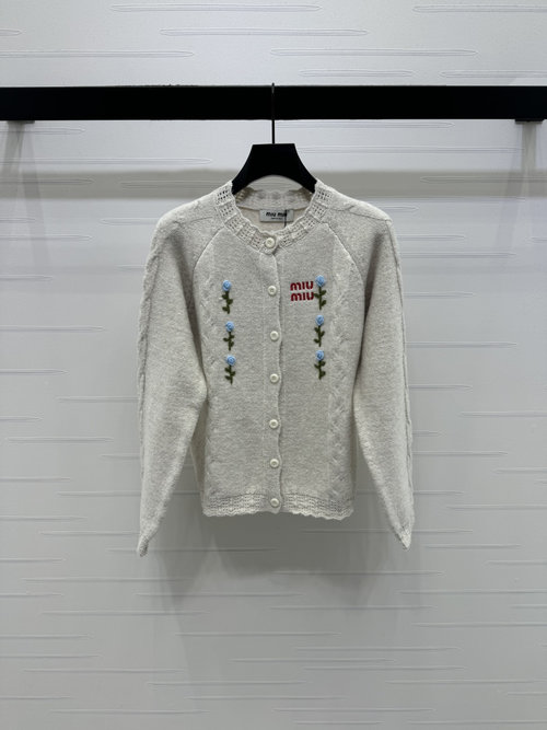 Miu Miu High - end Floral Long - sleeve Cardigan with French Romance