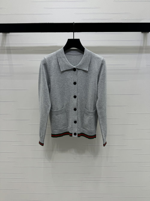 Gucci Stylish Solid Color Knit Cardigan with Contrast Trim
