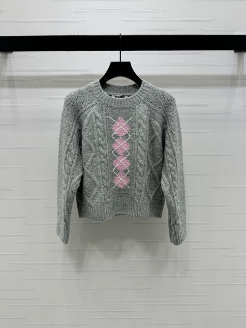 Miu Miu Early Spring: Checkerboard Knit Sweater with Retro Texture