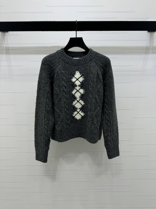 Miu Miu Early Spring: Checkerboard Knit Sweater with Retro Texture