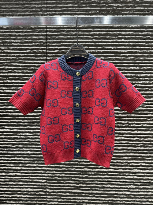 Gucci Knitted Short Sleeve Cardigan with Gucci Letter Pattern