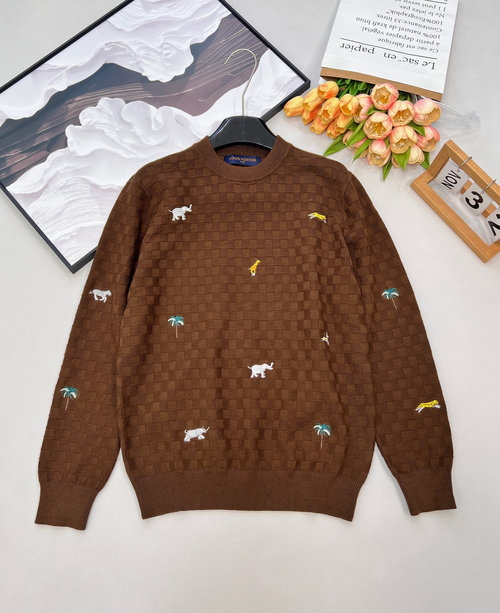 Louis Vuitton Custom All-cotton Knit Pullover with Animal & Palm Embroidery