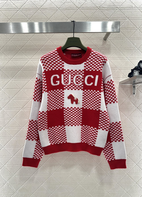 Gucci Chequered Pony Knit Sweater with Embroidery, Custom Fabric