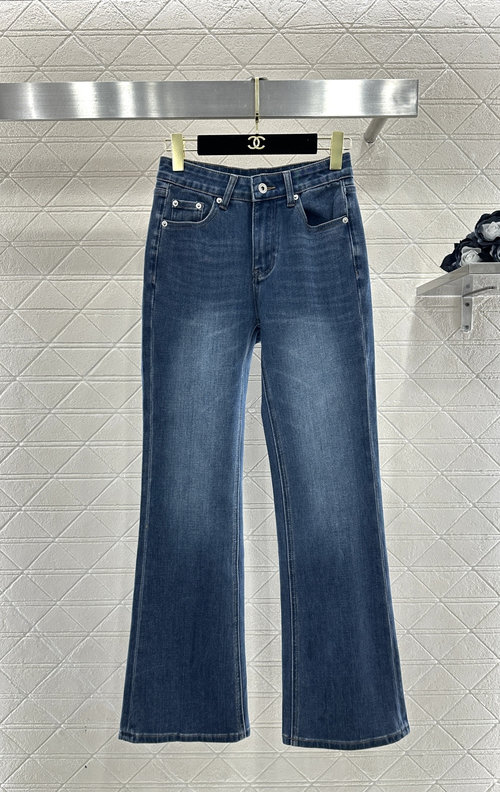 Miu Miu High-Waisted Flare Denim Pants with Unique Embellishment