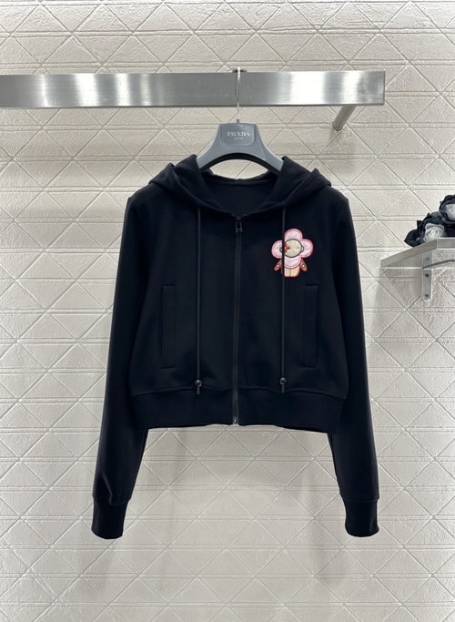 Louis Vuitton Hooded Embroidered Logo Cropped Sweatshirt in Black & White